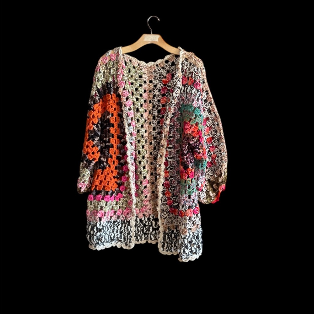 Colorful Crochet Open-Front Cardigan